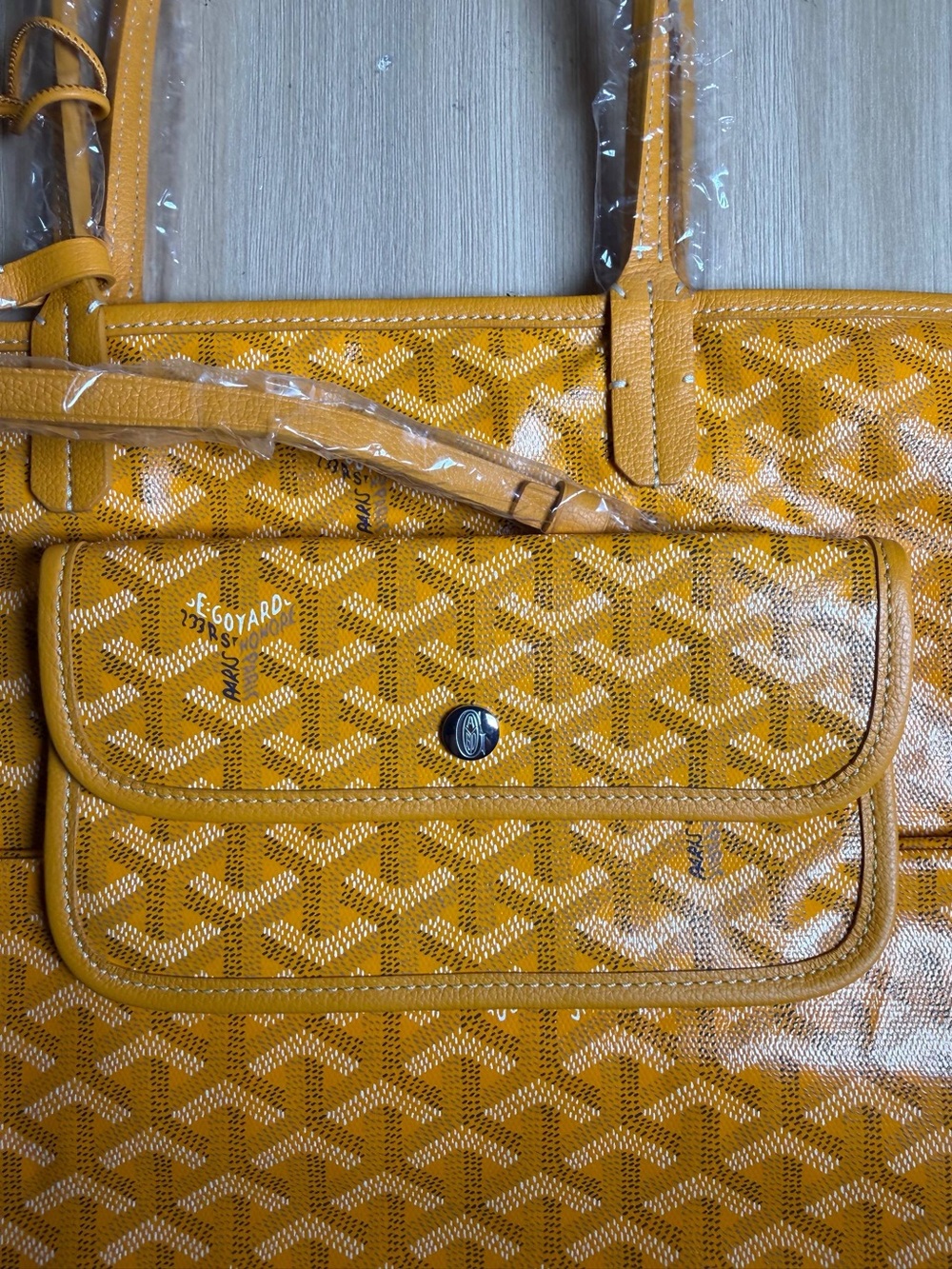 Goyardine Designer Yellow Orange Tote Bag - Luxury Patterned Shoulder Tote - Picture 5 of 9